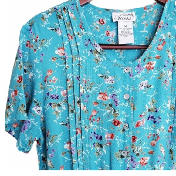 Access Vintage Romper Teal Floral Button Down One Piece Size XL Tall - Picture 3 of 11